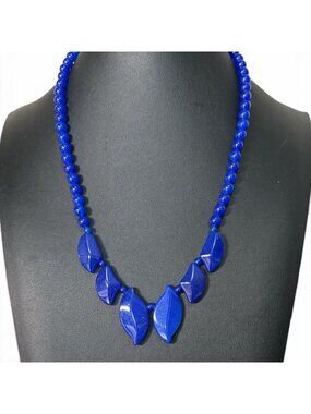 Original Art Deco CZECH Cobalt Blue Glass Drop NECKLACE